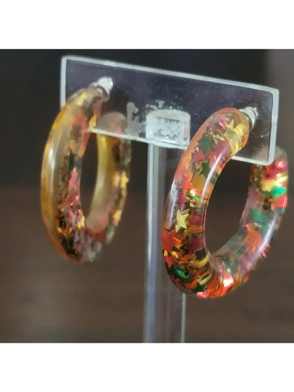 Vintage 70s Star Confetti Hoop Earrings